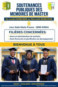 Soutenances publiques des mémoires de Master organisées par l&rsquo;Institut Supérieur de Développement Rural (ISDR).