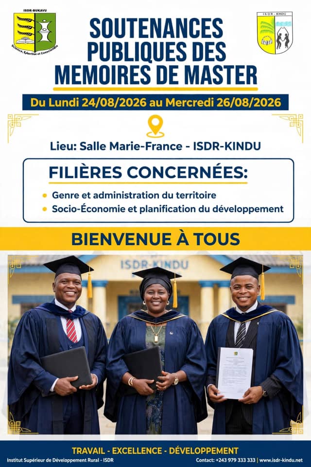 Soutenances publiques des mémoires de Master organisées par l&rsquo;Institut Supérieur de Développement Rural (ISDR).